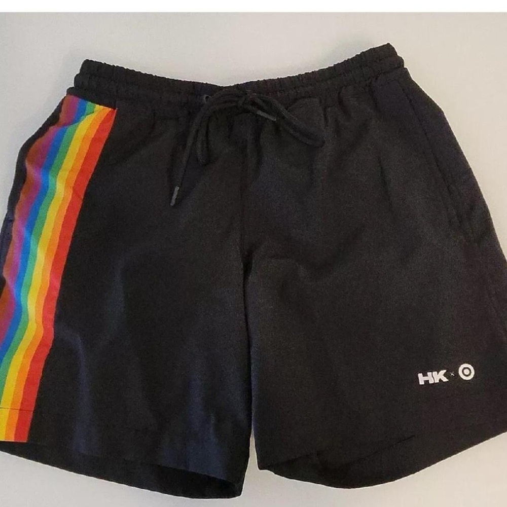 HK Women’s Black Swim Shorts with Rainbow Side Stripe